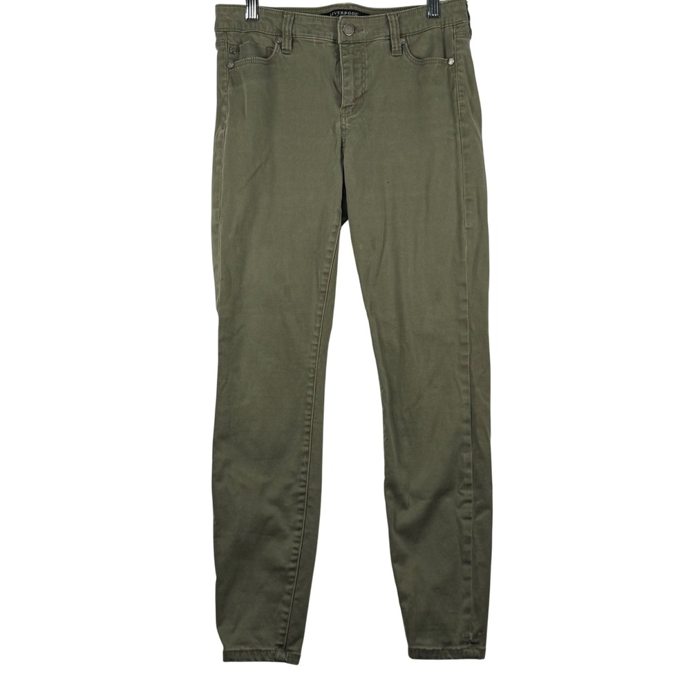 Liverpool Womens 6 Ankle Skinny Pants Green Dusty Olive Stretch Mid Rise Utility